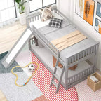 Kids Floor Bunk Beds, Twin over Twin Bunk Bed with Convertible Slide, Wooden Low Bunk Bed Frame for Toddlers Teens