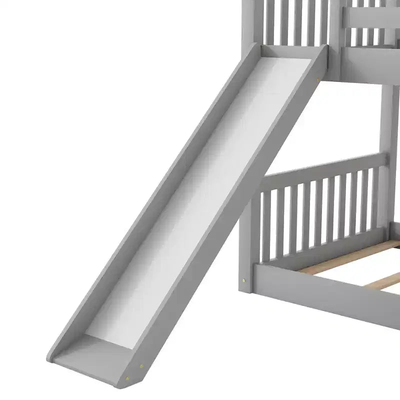 Kids Floor Bunk Beds, Twin over Twin Bunk Bed with Convertible Slide, Wooden Low Bunk Bed Frame for Toddlers Teens