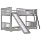 Kids Floor Bunk Beds, Twin over Twin Bunk Bed with Convertible Slide, Wooden Low Bunk Bed Frame for Toddlers Teens