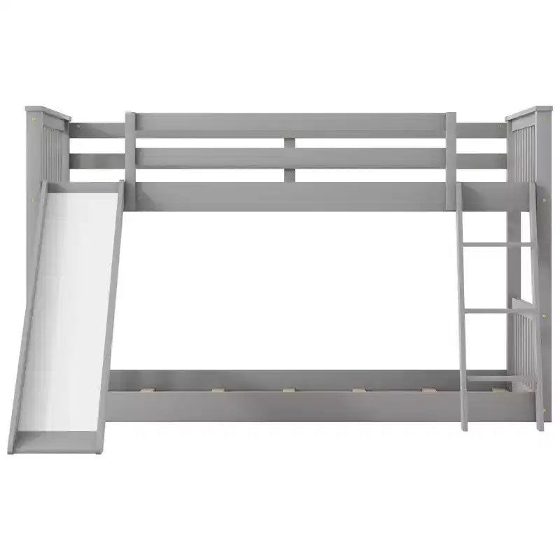 Kids Floor Bunk Beds, Twin over Twin Bunk Bed with Convertible Slide, Wooden Low Bunk Bed Frame for Toddlers Teens