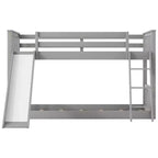 Kids Floor Bunk Beds, Twin over Twin Bunk Bed with Convertible Slide, Wooden Low Bunk Bed Frame for Toddlers Teens