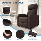 Recliner Chair for Adults, Adjustable Single Sofa, Enhanced with Side Pocket, Tall Back, Wide Arms & Padded Seat, Home Seating for Living Room
