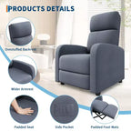 Recliner Chair for Adults, Adjustable Single Sofa, Enhanced with Side Pocket, Tall Back, Wide Arms & Padded Seat, Home Seating for Living Room