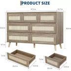 COZONY 7-Drawer Rattan Dresser, Modern Wood Storage Cabinet with Woven Fronts, Wide Chest of Drawers for Bedroom Living Room Nursery