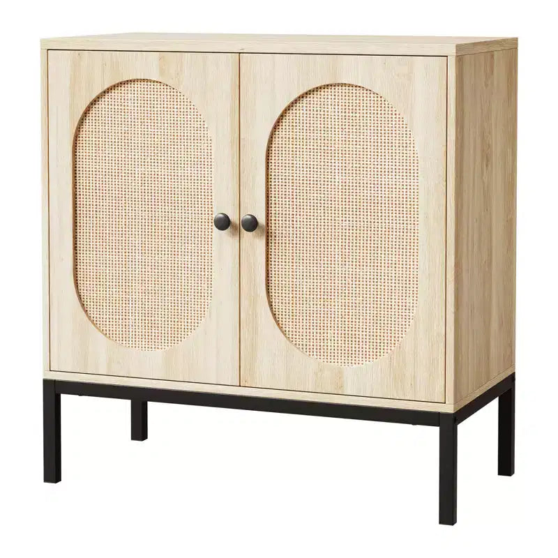 31.5 Inch Sideboard, Rattan Storage Cabinet with Adjustable Shelves, Kitchen Sideboard for Living Room Dining Room Entryway