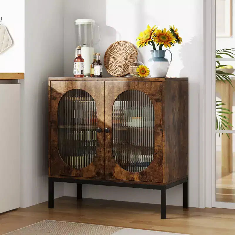 31.5 Inch Sideboard, Rattan Storage Cabinet with Adjustable Shelves, Kitchen Sideboard for Living Room Dining Room Entryway