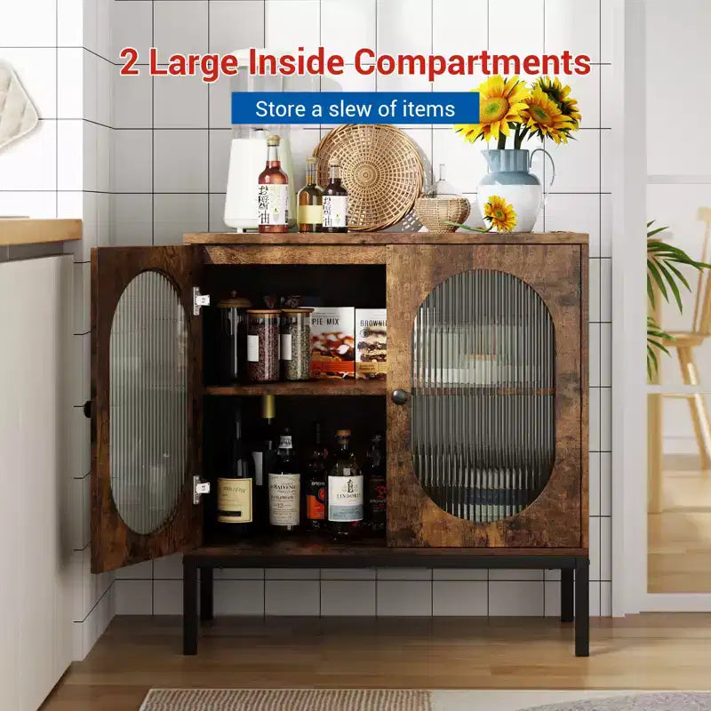 31.5 Inch Sideboard, Rattan Storage Cabinet with Adjustable Shelves, Kitchen Sideboard for Living Room Dining Room Entryway