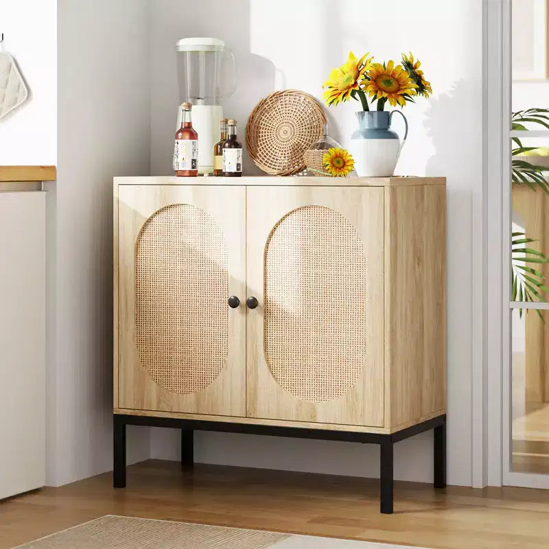 31.5 Inch Sideboard, Rattan Storage Cabinet with Adjustable Shelves, Kitchen Sideboard for Living Room Dining Room Entryway