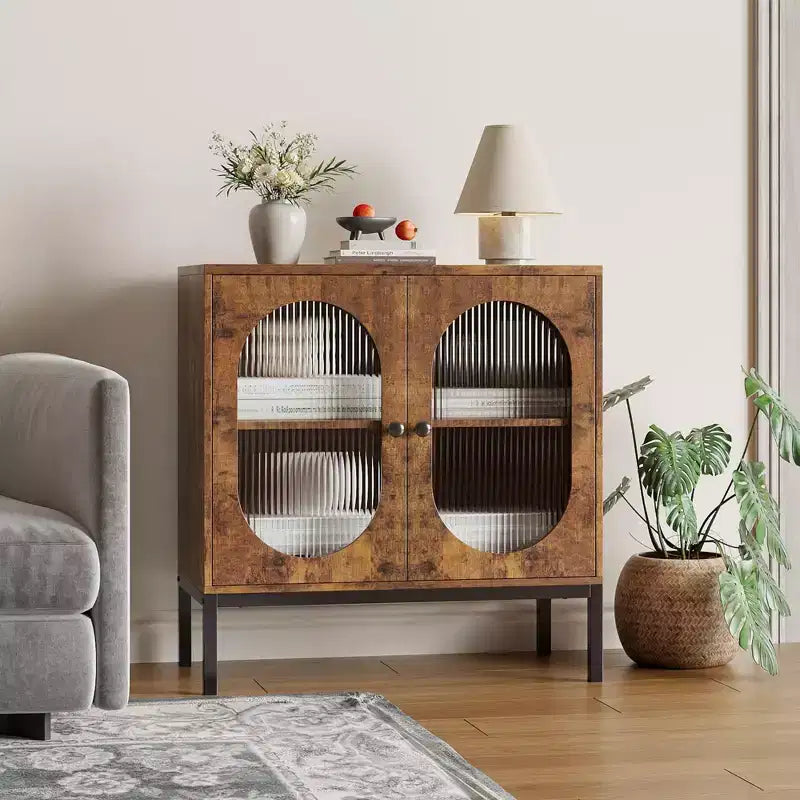 31.5 Inch Sideboard, Rattan Storage Cabinet with Adjustable Shelves, Kitchen Sideboard for Living Room Dining Room Entryway