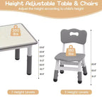 GustoWave Kids Table and Chair Sets, Height Adjustable Toddler Table and 4 Chairs Set, Easy to Wipe Drawing Tabletop, for Classrooms,Dark Grey