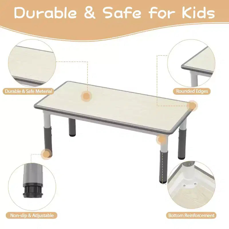 GustoWave Kids Table and Chair Sets, Height Adjustable Toddler Table and 4 Chairs Set, Easy to Wipe Drawing Tabletop, for Classrooms,Dark Grey