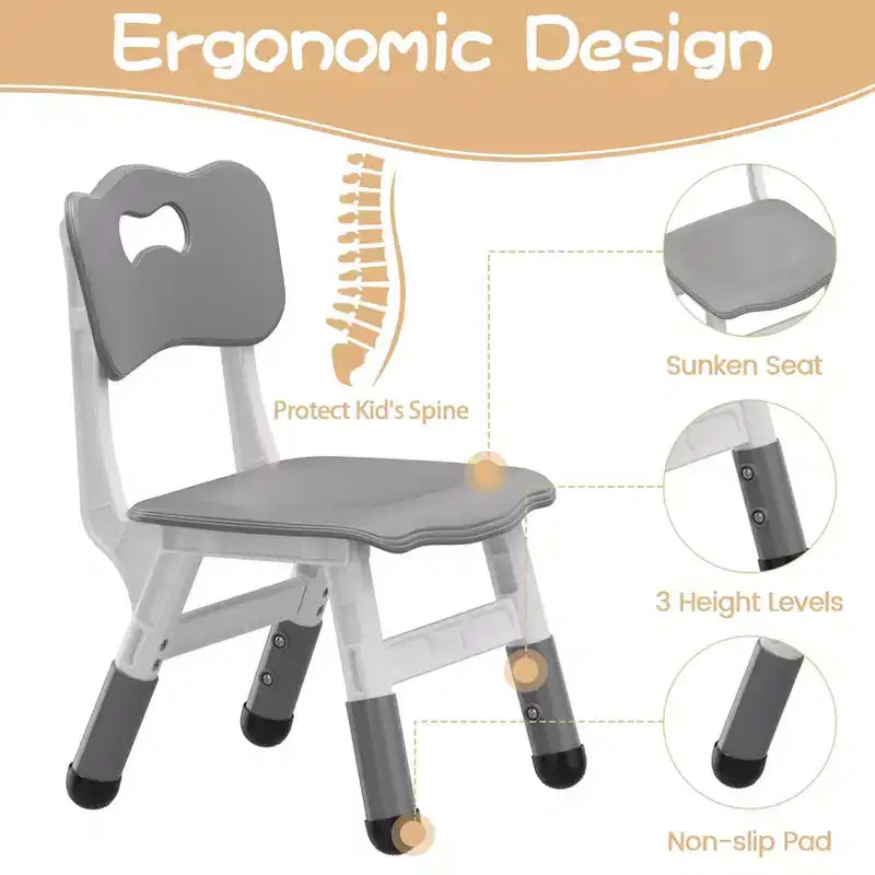 GustoWave Kids Table and Chair Sets, Height Adjustable Toddler Table and 4 Chairs Set, Easy to Wipe Drawing Tabletop, for Classrooms,Dark Grey