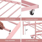 Twin Metal Daybed with Trundle,Twin Size Daybed Frame with Pullout Trundle 6 Casters,Steel Slat Support Guest Sofa Bed for Living,Bedroom,Apartment