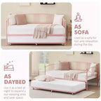 Twin Metal Daybed with Trundle,Twin Size Daybed Frame with Pullout Trundle 6 Casters,Steel Slat Support Guest Sofa Bed for Living,Bedroom,Apartment