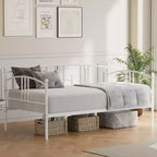 Twin Metal Daybed with Trundle,Twin Size Daybed Frame with Pullout Trundle 6 Casters,Steel Slat Support Guest Sofa Bed for Living,Bedroom,Apartment