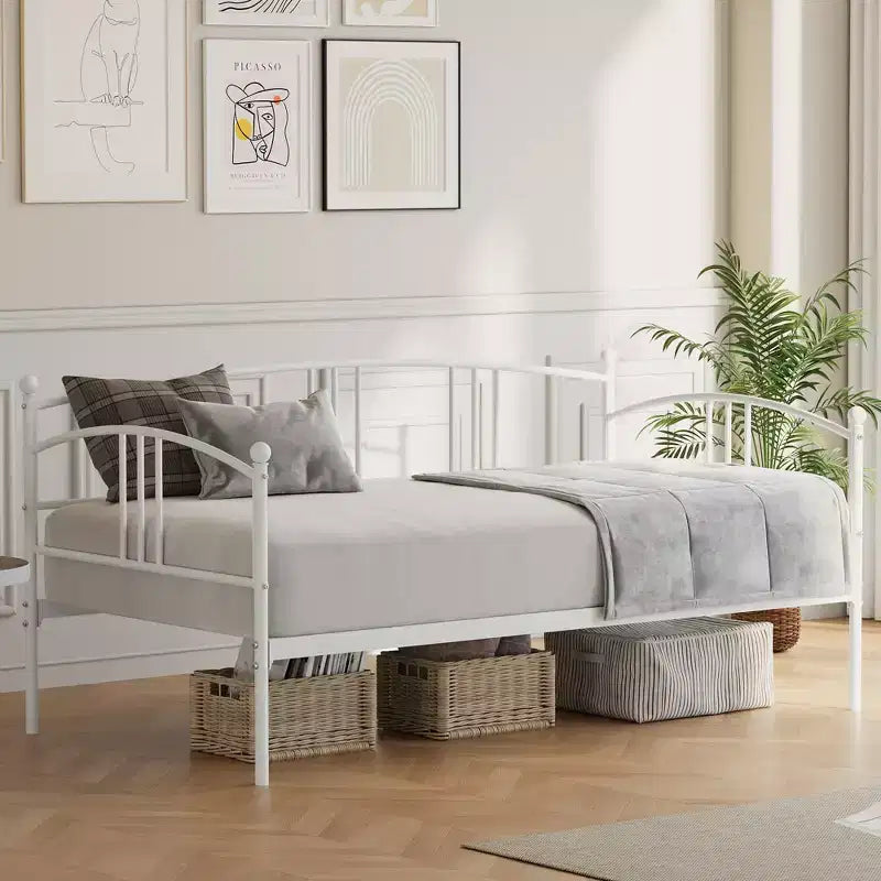 Twin Metal Daybed with Trundle,Twin Size Daybed Frame with Pullout Trundle 6 Casters,Steel Slat Support Guest Sofa Bed for Living,Bedroom,Apartment