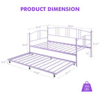 Twin Metal Daybed with Trundle,Twin Size Daybed Frame with Pullout Trundle 6 Casters,Steel Slat Support Guest Sofa Bed for Living,Bedroom,Apartment