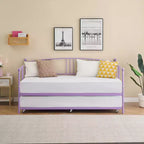 Twin Metal Daybed with Trundle,Twin Size Daybed Frame with Pullout Trundle 6 Casters,Steel Slat Support Guest Sofa Bed for Living,Bedroom,Apartment