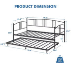 Twin Metal Daybed with Trundle,Twin Size Daybed Frame with Pullout Trundle 6 Casters,Steel Slat Support Guest Sofa Bed for Living,Bedroom,Apartment