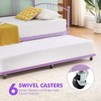 Twin Metal Daybed with Trundle,Twin Size Daybed Frame with Pullout Trundle 6 Casters,Steel Slat Support Guest Sofa Bed for Living,Bedroom,Apartment