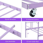 Twin Metal Daybed with Trundle,Twin Size Daybed Frame with Pullout Trundle 6 Casters,Steel Slat Support Guest Sofa Bed for Living,Bedroom,Apartment
