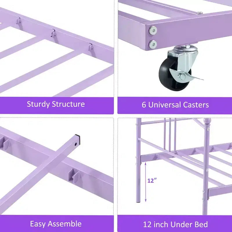 Twin Metal Daybed with Trundle,Twin Size Daybed Frame with Pullout Trundle 6 Casters,Steel Slat Support Guest Sofa Bed for Living,Bedroom,Apartment