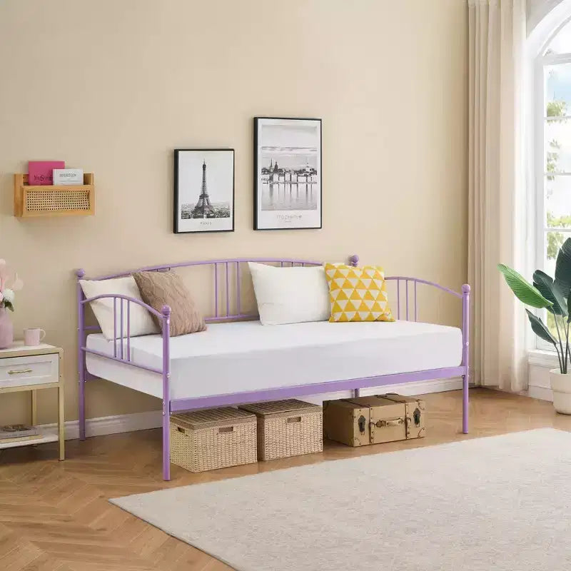 Twin Metal Daybed with Trundle,Twin Size Daybed Frame with Pullout Trundle 6 Casters,Steel Slat Support Guest Sofa Bed for Living,Bedroom,Apartment