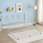 Twin Metal Daybed with Trundle,Twin Size Daybed Frame with Pullout Trundle 6 Casters,Steel Slat Support Guest Sofa Bed for Living,Bedroom,Apartment