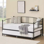 Twin Metal Daybed with Trundle,Twin Size Daybed Frame with Pullout Trundle 6 Casters,Steel Slat Support Guest Sofa Bed for Living,Bedroom,Apartment