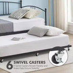 Twin Metal Daybed with Trundle,Twin Size Daybed Frame with Pullout Trundle 6 Casters,Steel Slat Support Guest Sofa Bed for Living,Bedroom,Apartment