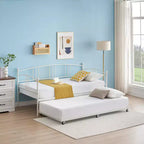 Twin Metal Daybed with Trundle,Twin Size Daybed Frame with Pullout Trundle 6 Casters,Steel Slat Support Guest Sofa Bed for Living,Bedroom,Apartment