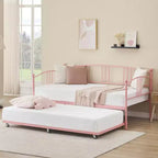 Twin Metal Daybed with Trundle,Twin Size Daybed Frame with Pullout Trundle 6 Casters,Steel Slat Support Guest Sofa Bed for Living,Bedroom,Apartment