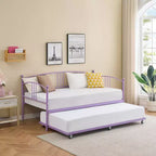 Twin Metal Daybed with Trundle,Twin Size Daybed Frame with Pullout Trundle 6 Casters,Steel Slat Support Guest Sofa Bed for Living,Bedroom,Apartment