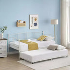 Twin Metal Daybed with Trundle,Twin Size Daybed Frame with Pullout Trundle 6 Casters,Steel Slat Support Guest Sofa Bed for Living,Bedroom,Apartment