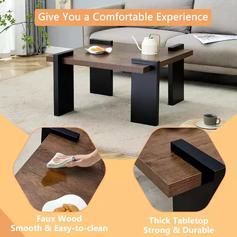 Wooden Coffee Table with Light Wood Grain Texture, Modern Side Table for Balcony Bedroom Living Room Home Office