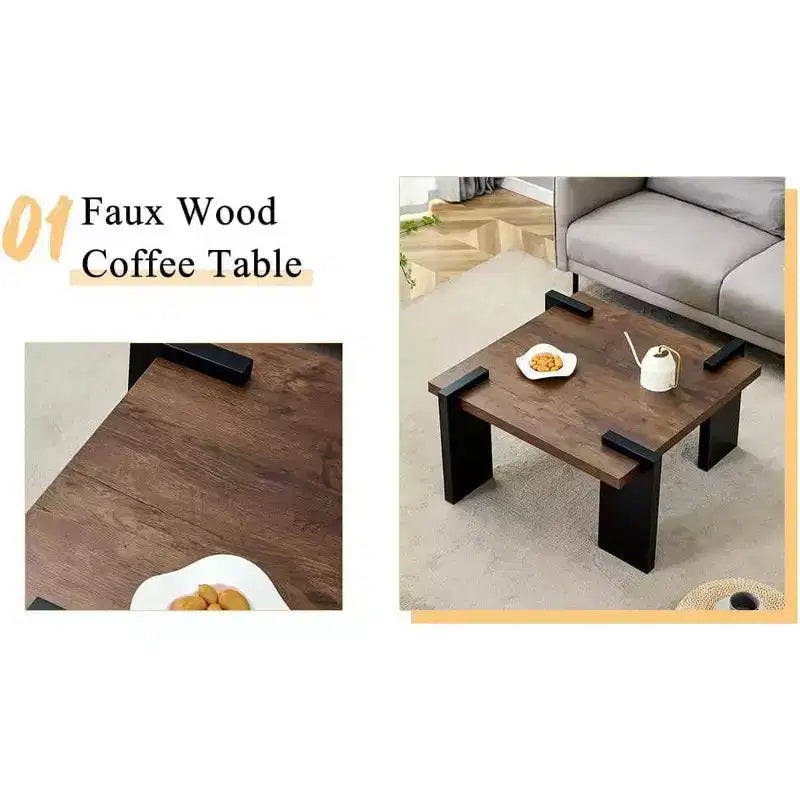 Wooden Coffee Table with Light Wood Grain Texture, Modern Side Table for Balcony Bedroom Living Room Home Office