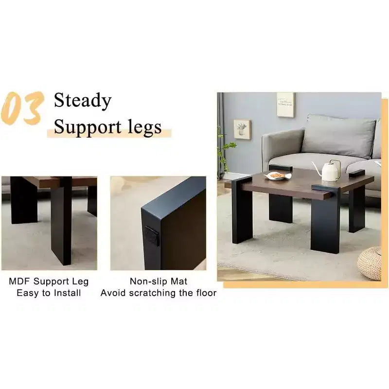 Wooden Coffee Table with Light Wood Grain Texture, Modern Side Table for Balcony Bedroom Living Room Home Office