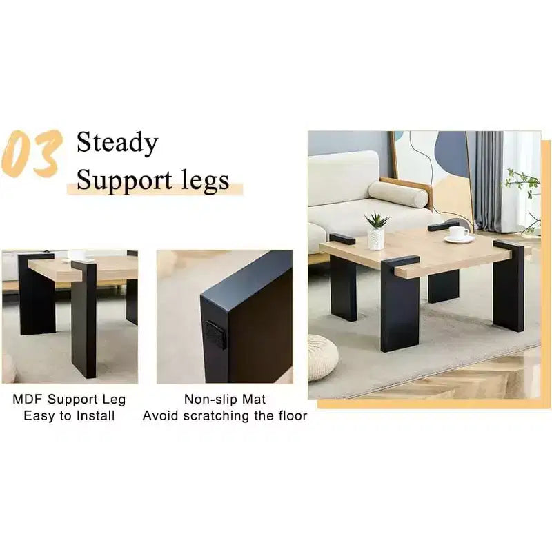 Wooden Coffee Table with Light Wood Grain Texture, Modern Side Table for Balcony Bedroom Living Room Home Office