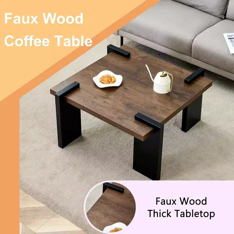 Wooden Coffee Table with Light Wood Grain Texture, Modern Side Table for Balcony Bedroom Living Room Home Office