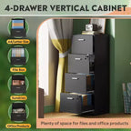 DEXYLLO 4-Drawer Vertical File Cabinet with Lock - Wood Storage Organizer for Home Office, Fits A4/Letter Size Files
