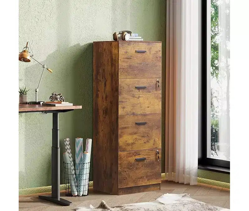 DEXYLLO 4-Drawer Vertical File Cabinet with Lock - Wood Storage Organizer for Home Office, Fits A4/Letter Size Files