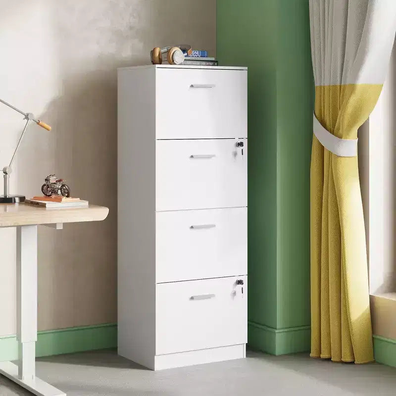 DEXYLLO 4-Drawer Vertical File Cabinet with Lock - Wood Storage Organizer for Home Office, Fits A4/Letter Size Files