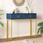 Okak Modern Entryway Table with Golden Legs, Narrow Console Table with 2 Drawers and Stripe Design, Accent Table for Living Room, Hallway