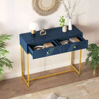 Okak Modern Entryway Table with Golden Legs, Narrow Console Table with 2 Drawers and Stripe Design, Accent Table for Living Room, Hallway