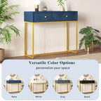 Okak Modern Entryway Table with Golden Legs, Narrow Console Table with 2 Drawers and Stripe Design, Accent Table for Living Room, Hallway