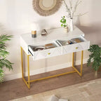Okak Modern Entryway Table with Golden Legs, Narrow Console Table with 2 Drawers and Stripe Design, Accent Table for Living Room, Hallway