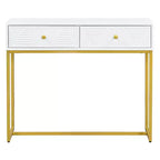 Okak Modern Entryway Table with Golden Legs, Narrow Console Table with 2 Drawers and Stripe Design, Accent Table for Living Room, Hallway