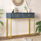 Okak Modern Entryway Table with Golden Legs, Narrow Console Table with 2 Drawers and Stripe Design, Accent Table for Living Room, Hallway