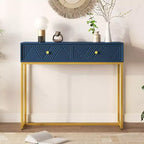 Okak Modern Entryway Table with Golden Legs, Narrow Console Table with 2 Drawers and Stripe Design, Accent Table for Living Room, Hallway