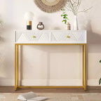 Okak Modern Entryway Table with Golden Legs, Narrow Console Table with 2 Drawers and Stripe Design, Accent Table for Living Room, Hallway